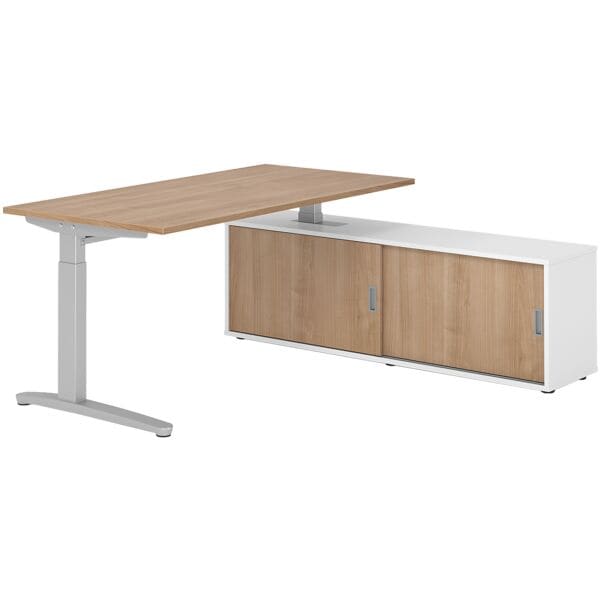 HAMMERBACHER Schreibtisch höhenverstellbar (manuell) inkl. Sideboard »Alicante« 160 cm C-Fuß braun, 160x85x80 cm