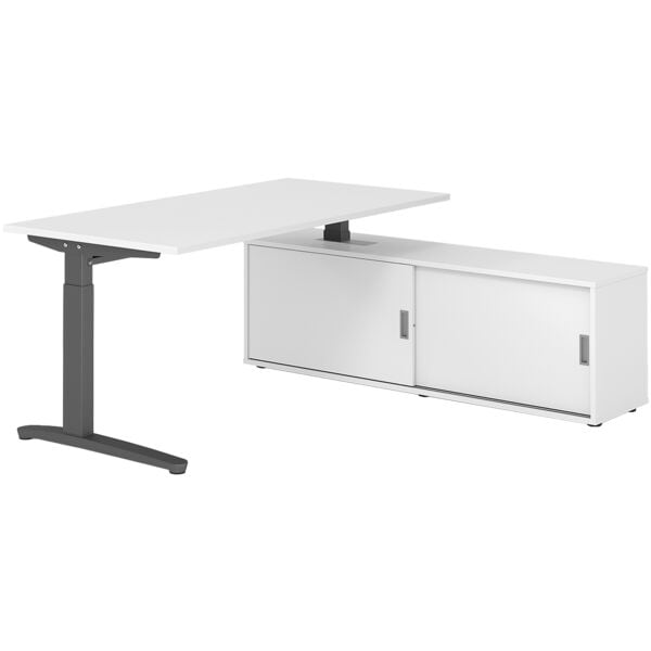 HAMMERBACHER Schreibtisch höhenverstellbar (manuell) inkl. Sideboard »Alicante« 160 cm C-Fuß weiß, 160x85x80 cm