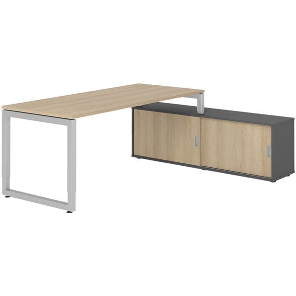 HAMMERBACHER Schreibtisch höhenverstellbar (manuell) inkl. Sideboard »Alicante« 180 cm Kufenf braun, 180x81x80 cm
