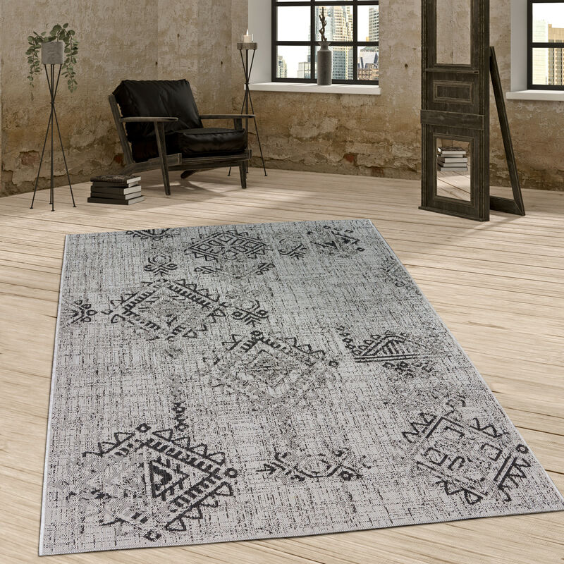 Tappeto Per Interni Ed Esterni Design Vintage Motivo A Rombi Tessuto Piatto Grigio 120x170 Cm - Paco Home