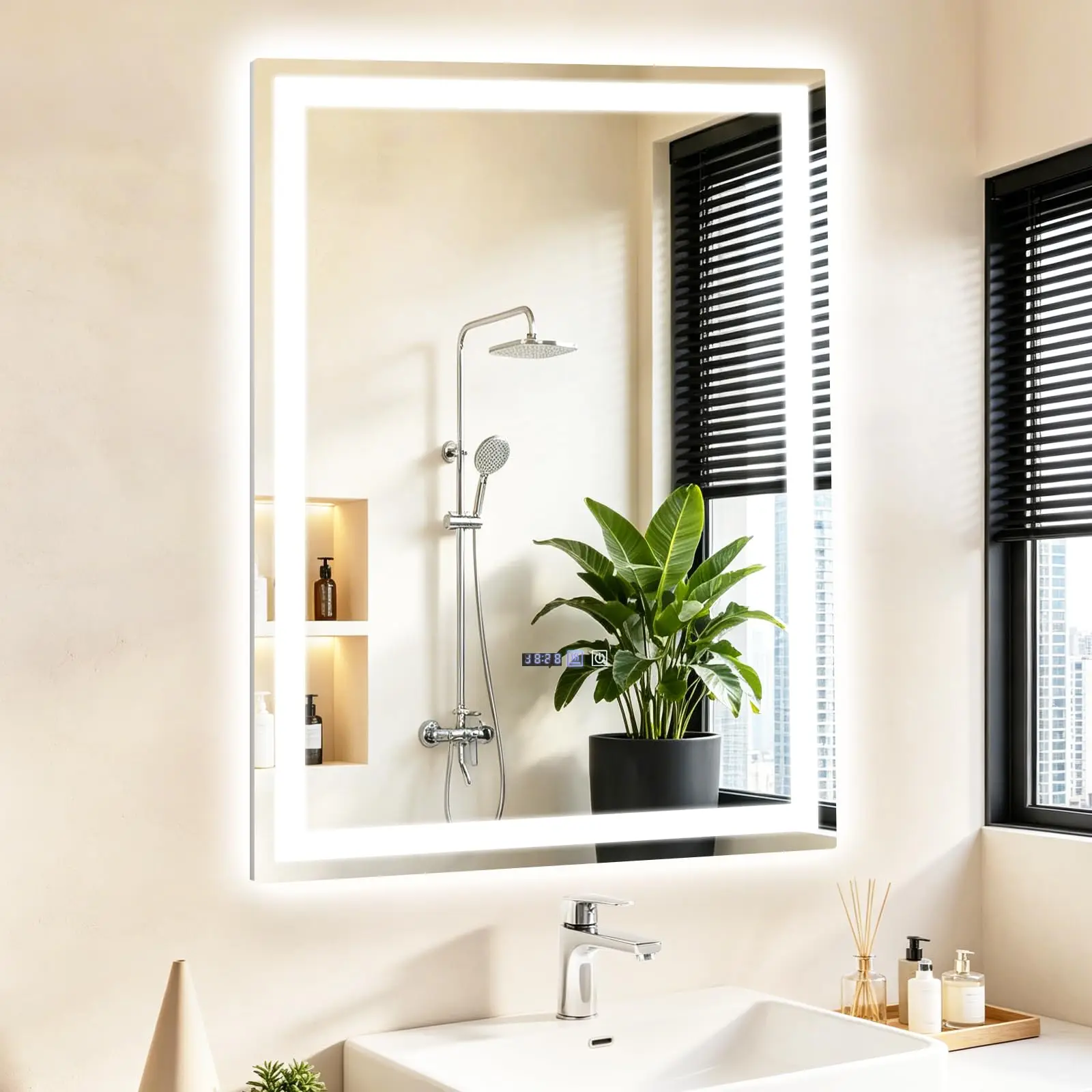 Badezimmerspiegel mit Beleuchtung, LED-Badezimmerspiegel, Wandspiegel mit Licht, IP44, 60 x 80 cm, Badezimmerspiegel mit Beleuchtung, Touch-Schalter und Antibeschlag-Funktion, dimmbar, 3000 K Image
