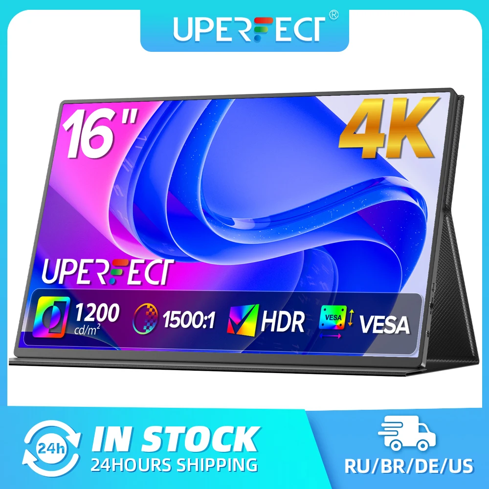 UPERFECT 16" 1200Nits 4K tragbarer Monitor für Laptop 3840 * 2400 UHD 100 % sRGB IPS-Lautsprecher FreeSync Externes Reise-Gaming-Display mit VESA und Abdeckung Image