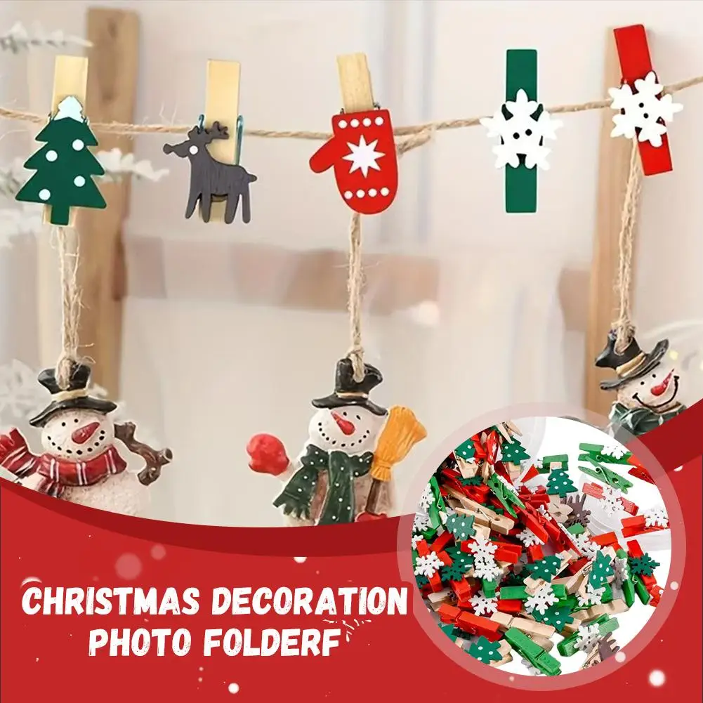 50 Stück Weihnachten Neujahr Party Dekor Holz Clip Foto Wand Clip DIY Weihnachtsdekorationen zum Dekorieren des Weihnachtsbaums Image