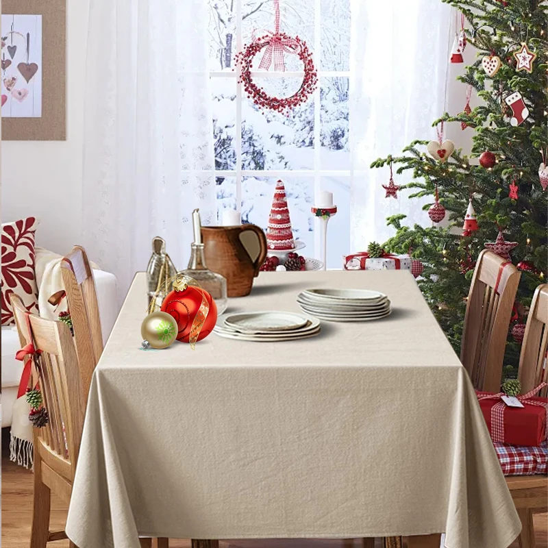 Weihnachtstischdecke mit einfarbiger Textur, geeignet für Wohnzimmer, Esszimmer, Party, Heimdekoration, 1 Stück Image