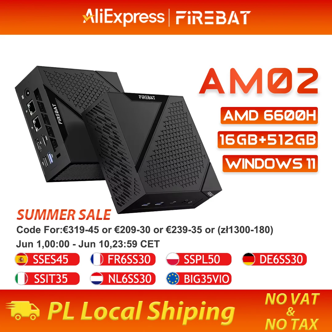 FIREBAT MINI PC AM02 AMD Ryzen 5 6600H 16GB LP DDR5 512GB SSD Windows 11 WIFI6 BT5.2 Tragbarer Desktop-Computer Netzwerkanschluss HDMI