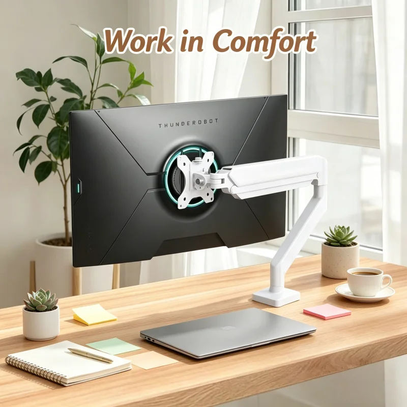 Einzelner Monitor-Schreibtischhalterungsarm – 2026 Neu für 13-32 Zoll Bildschirme, höhenverstellbar mit C-Klemme und Ösenfuß, Computerständer für Home Office Image