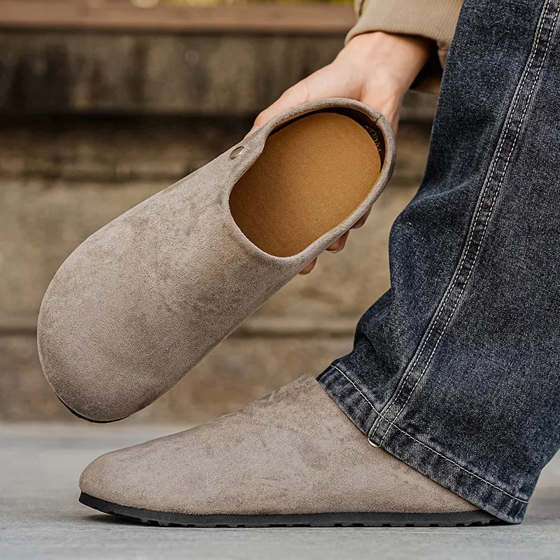 Männer Wildleder Leder Hausschuhe Pantoletten Frauen Komfort Kartoffel Schuhe Mode Fußbett Herren Clog Schuhe mit Fußgewölbe Unterstützung Kork Winter Schuhe