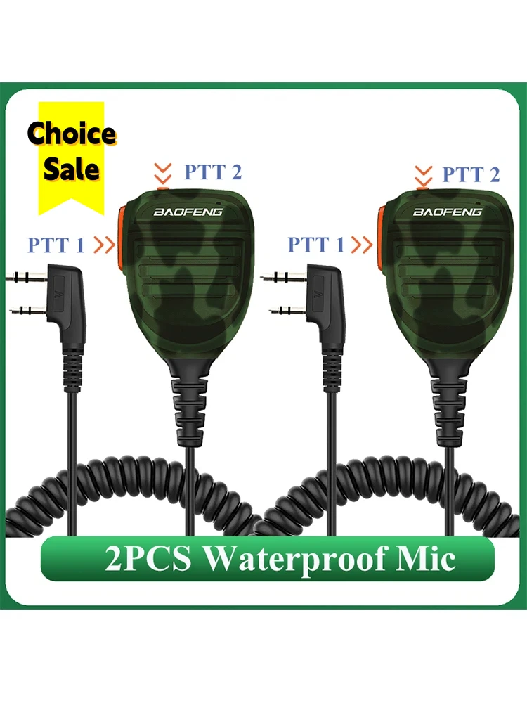 2 Stück Baofeng Walkie-Talkie Lautsprechermikrofon Großhandel Wasserdichtes PTT-Mikrofon für UV-5RH DM-1701 UV-17 UV-K5 UV-K6 UV18 Pro Funkgeräte Image