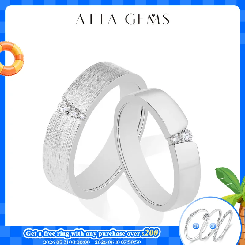 ATTAGEMS Neuer einfacher Moissanit-Paarring mit gebürstetem Design für Damen und Herren, 925er Sterlingsilber, Hochzeitstag, Geschenk, edler Schmuck Image