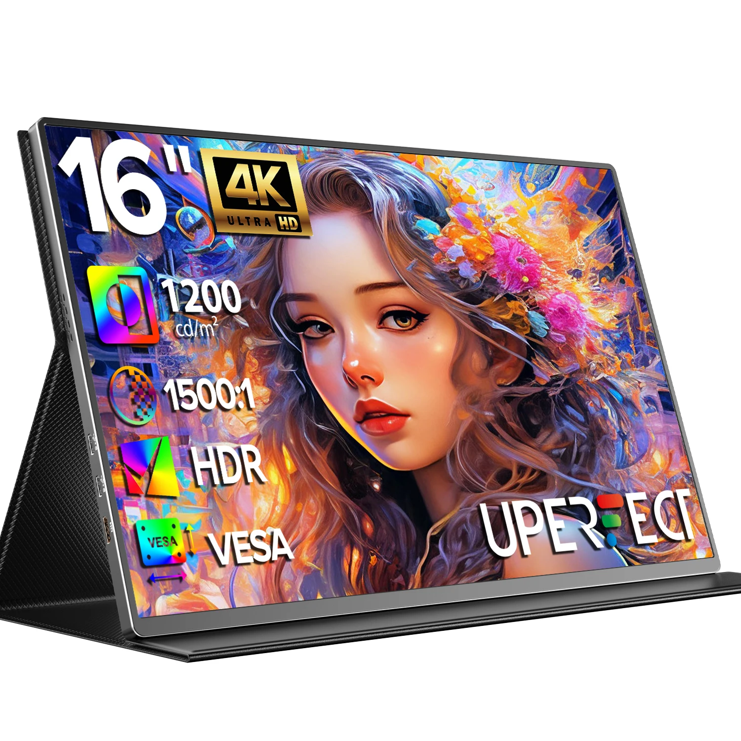 UPERFECT UColor T6 16" 4K UHD tragbarer Laptop-Monitor 1200Nits 16:10 100 % sRGB IPS FreeSync HDR Externer Bildschirm mit USB-C HDMI für PC Telefon Mac PS4 PS5 Switch Image