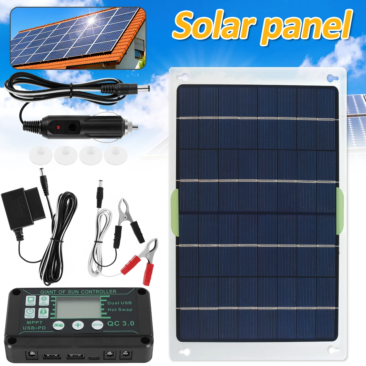 Solar Panel 12V Solarzelle Solar Ladegerät Tragbare Solar Panel Ladegerät Kit Wasserdichte Solar Panel für Handy RV Auto MP3