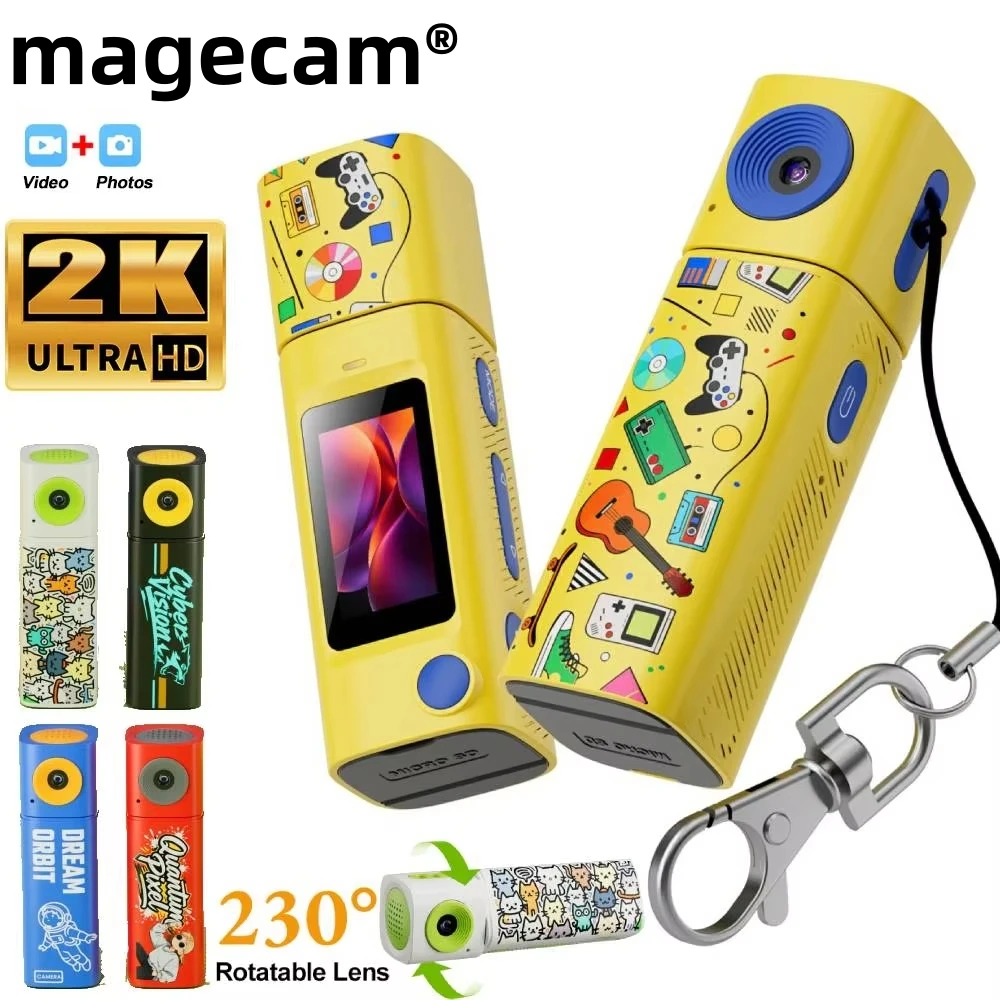 Magecam 2K Daumenkamera 230 ° Flip-Lens Mini Digitalkamera Sehr Kleine Videokamera Tragbarer Schlüsselanhänger-Kamera Image