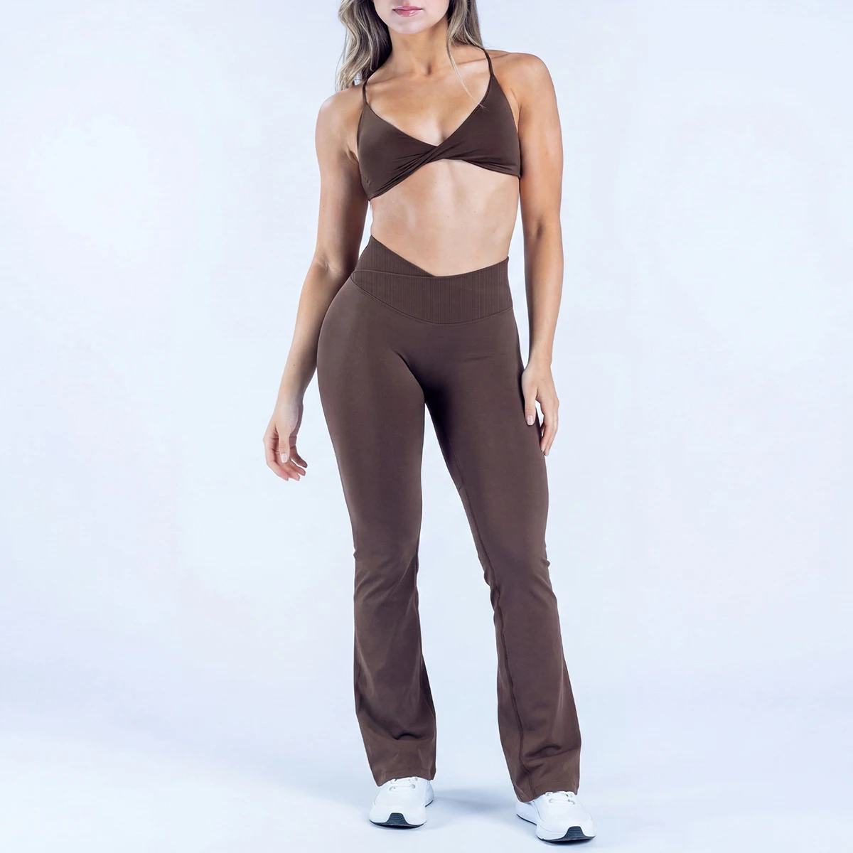 Ensemble de sport Vision Twist Front Sports Bra et Vision Flares Yoga pour femmes, ensemble de survêtement 2 pièces, soutien-gorge de sport et leggings de gym, tenue d'entraînement