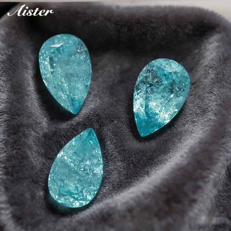Top Birnenform Cracked Ice Cut Lab Grown Paraiba Turmalin Edelstein für DIY Schmuckherstellung Material wählbar AGL-Zertifikat Image