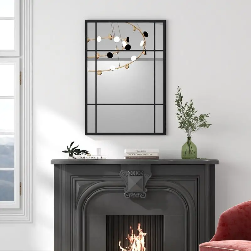 Rechteckiger Wandspiegel mit Metallrahmen, dekorativer Hängespiegel, 100 x 70 cm