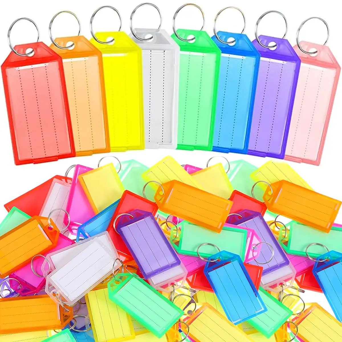 39 Stück bunte, transparente Schlüsselanhänger aus Kunststoff – wiederverwendbare, doppelseitige DIY-Markierungsetiketten | für Schlüsselanhänger, Flughafen/Hotel ZSY Image