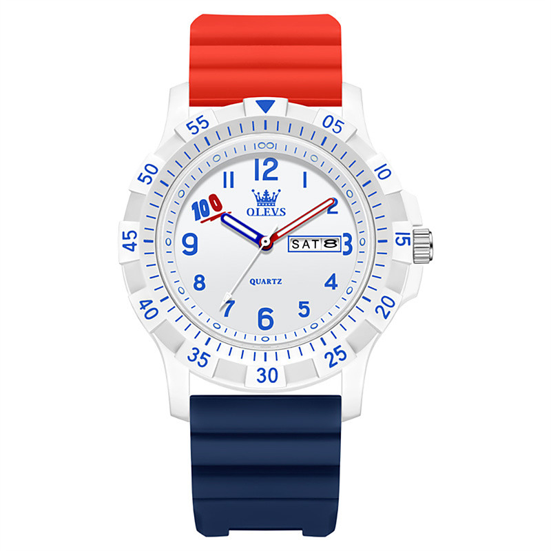 OLEVS Men's Sports Watch Waterproof Quartz Wristwatch with Soft Silicone Rubber Strap Luminous Big Face Arabic Numerals Day Date Casual Outdoor Tactical Watch for Men Boys Gift
