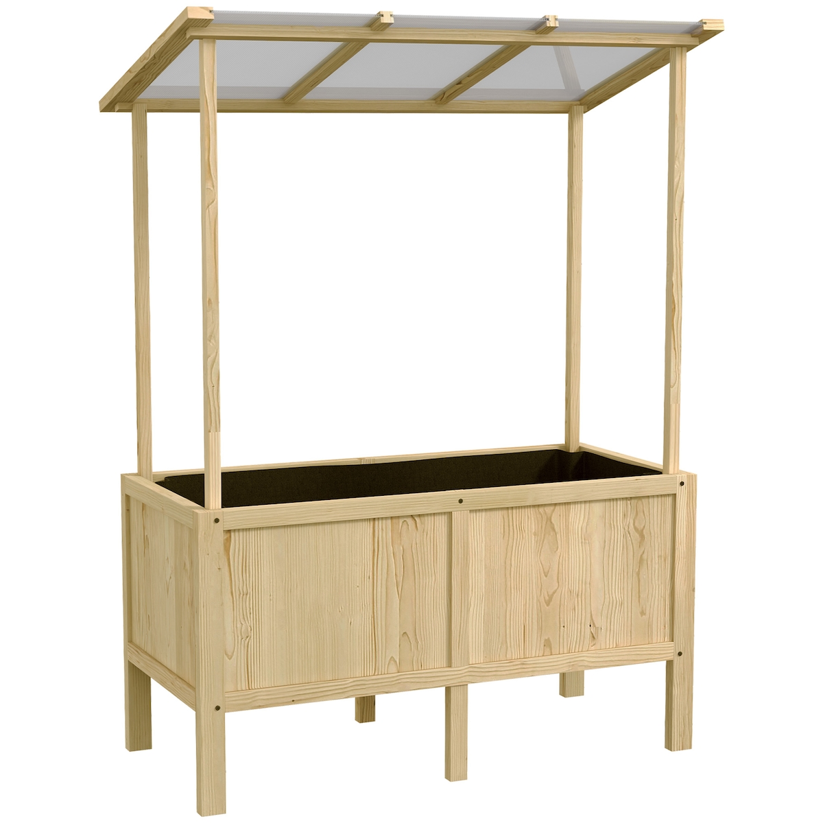 MODFU Hochbeet aus Tannenholz Natur 110x60x152 cm mit Polycarbonat-Dach, Drainagelöchern und Vliesauskleidung Image