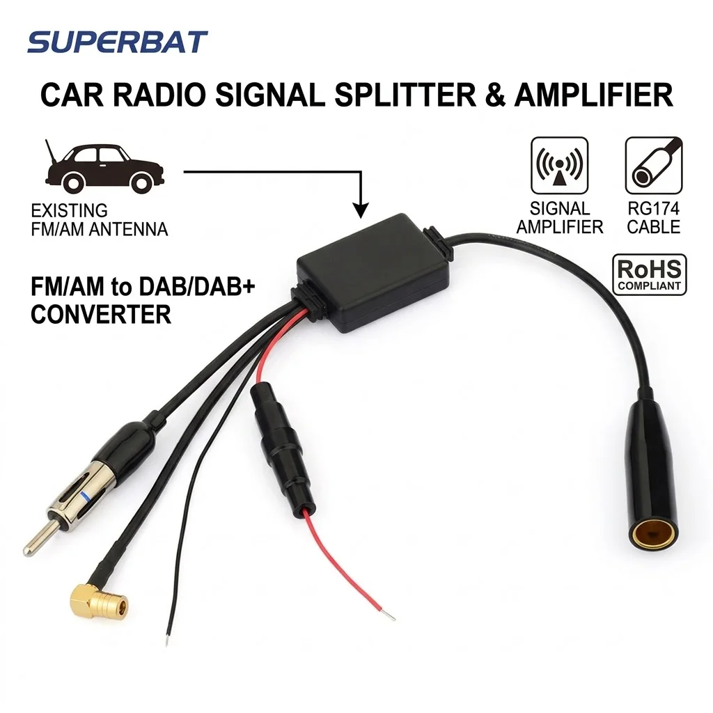 Superbat FM/AM zu DAB/DAB+ Radio Antennen-Konverter Signalsplitter mit Verstärker für Sony Auto-DAB Image