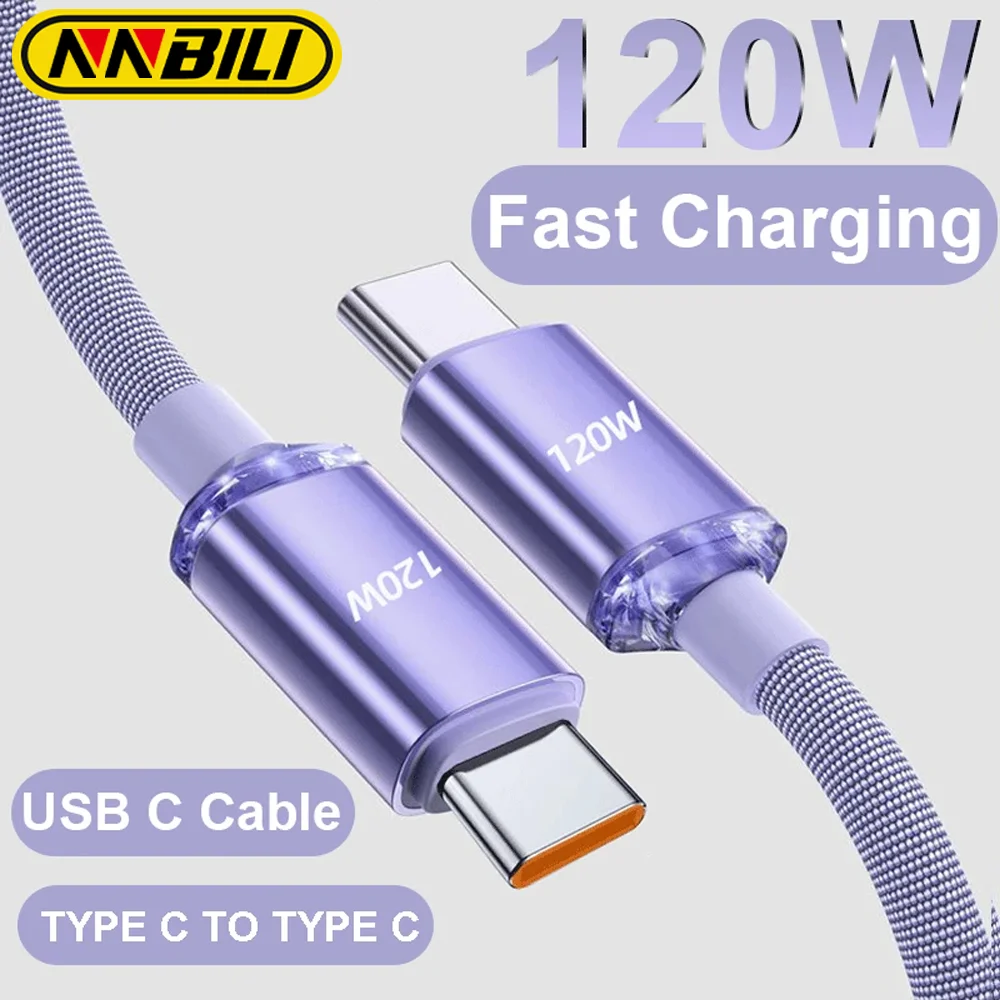 NNBILI NEUES 120W Typ-C-auf-Typ-C-Kabel für PD-Telefon, schnelles Laden, USB-A-auf-USB-C-Datenkabel für Huawei, Xiaomi, OPPO, Vivo, Samsung Image