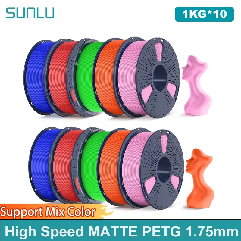 SUNLU 10 kg Hochgeschwindigkeits-Matt-PETG-Filament, 1,75 mm, 1000 g Spule (2,2 lbs), Hochgeschwindigkeits-Druckfilament, passend für die meisten FDM-Drucker Image