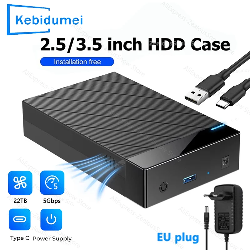 KEBIDUMEI 3,5'' 2,5 Zoll Festplattengehäuse SATA HDD-Gehäuse 5Gbps Externes HDD-Gehäuse für PC MacBook Laptop HD-Festplattenspeicherbox Image