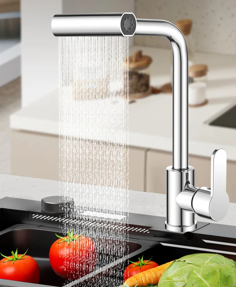 Grau/Nickel 304 Edelstahl Küchenarmatur Wasserfall-Mischbatterie Multifunktions-Spültischarmatur Drehbar Warm- und Kaltwasserhahn Image