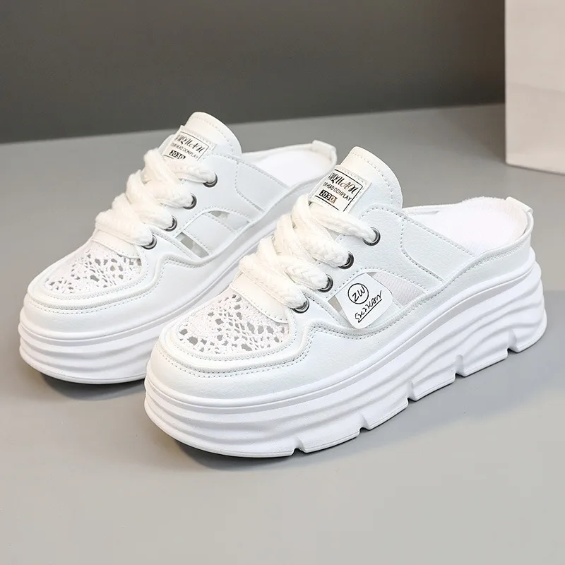 Atmungsaktive Damenschuhe 2025, Sommer-Damen-Sandalen, hohl, dicker Boden, große Größe 42, Leder-Freizeitschuhe, modische Damen-Hausschuhe
