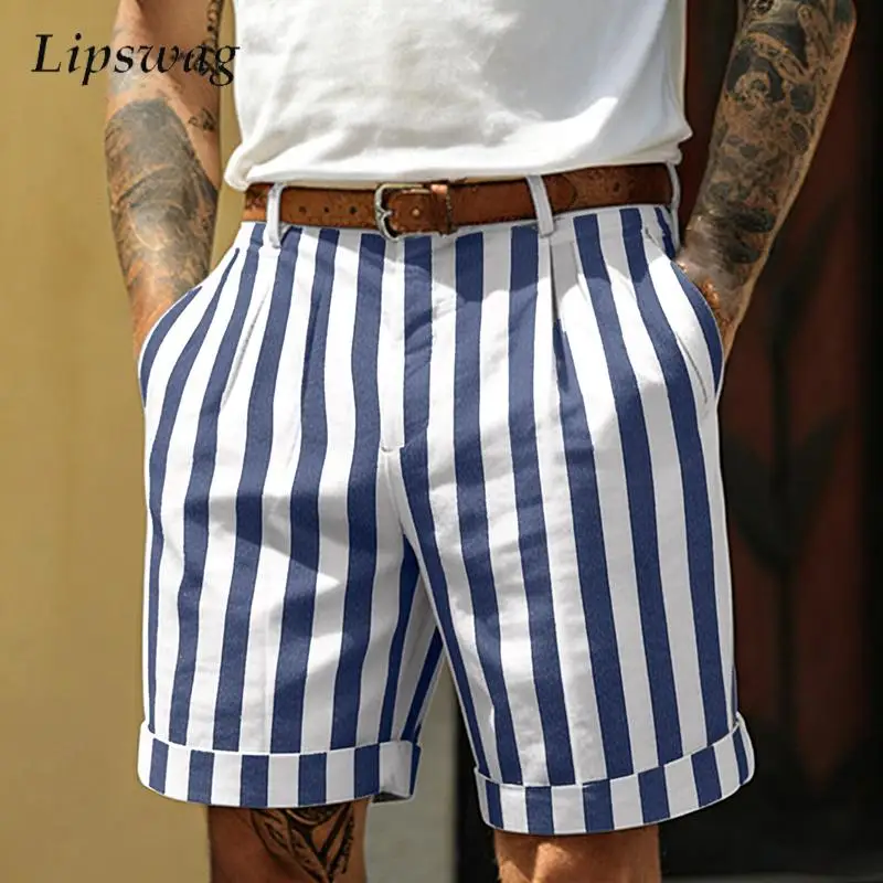Outdoor Casual Herren Atmungsaktive Shorts 2026 Frühling Sommer Mode Kontrastfarbe Gestreifte Shorts Herren Vintage Lose Gerade Shorts