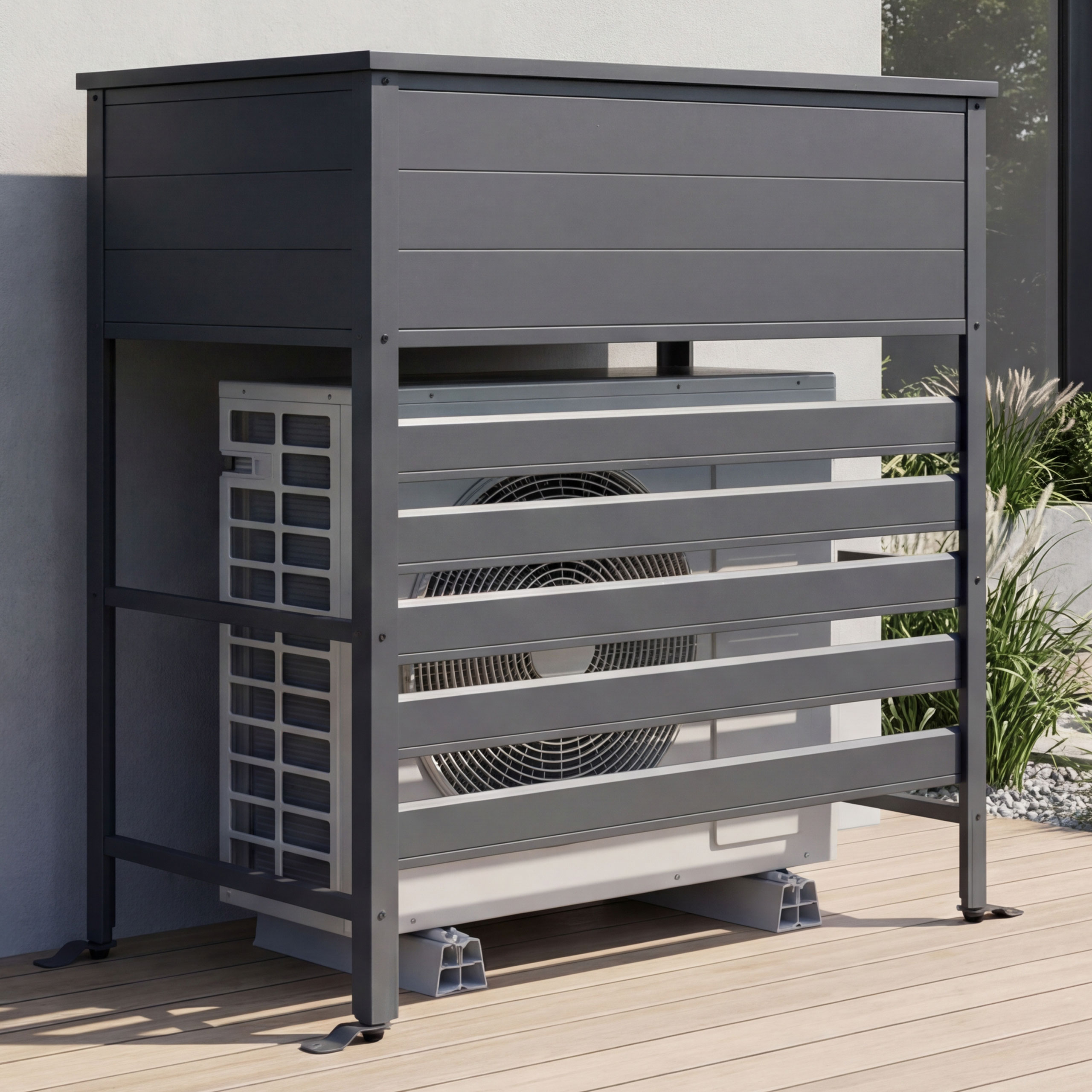 Aluminium Verkleidung für Klimaanlage/Wärmetauscher HWC-P94, Abdeckung Aufbewahrungsbox 110x96x43cm ~ anthrazit Image