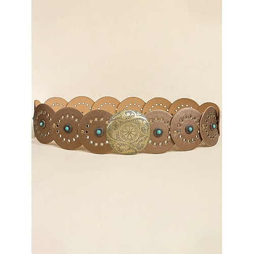 Boho-Gürtel mit runden Conchos für Damen, Western-Taillengürtel aus Kunstleder mit türkisfarbenen Nieten, Vintage-Gürtel mit Concho-Verzierung für Kleider, Festivals, Urlaub, Cowgirl-Look und lässige Image