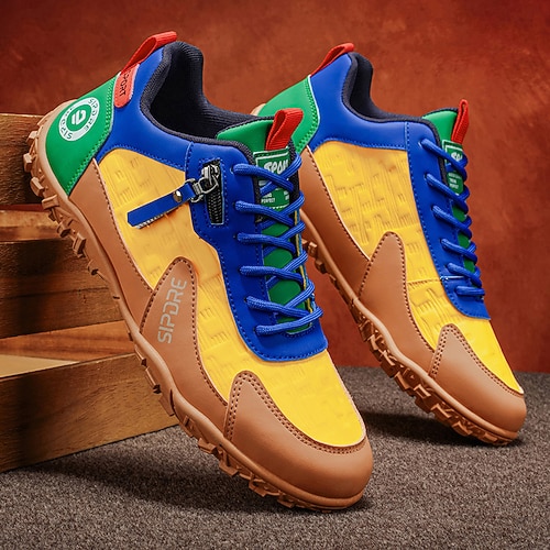 Herren-Wanderschuhe mit Farbblock-Design, Schnürschuhe für Outdoor-Aktivitäten, Wanderschuhe mit klobiger, rutschfester Sohle für Reisen, Camping und den Alltag Image