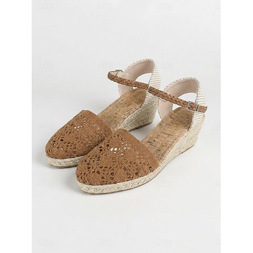 Weiße Espadrille-Wedges mit Häkelspitze für Damen – Boho-Plateausandalen mit spitzer Zehenpartie und geflochtenem Knöchelriemen, ideal für tropische Strandurlaube und Sommerhochzeiten. Inselurlaube Image
