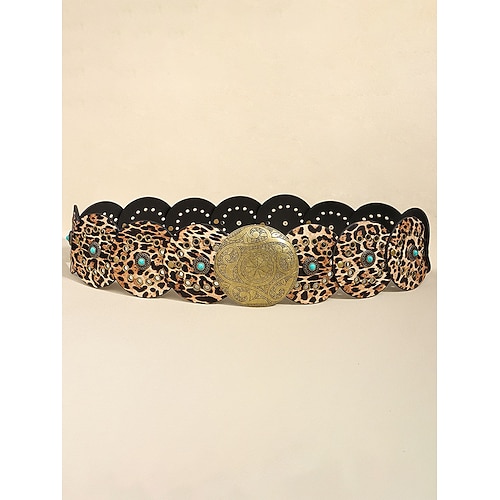 Boho-Gürtel mit runden Conchos für Damen, Western-Taillengürtel aus Kunstleder mit türkisfarbenen Nieten, Vintage-Gürtel mit Concho-Verzierung für Kleider, Festivals, Urlaub, Cowgirl-Look und lässige Image