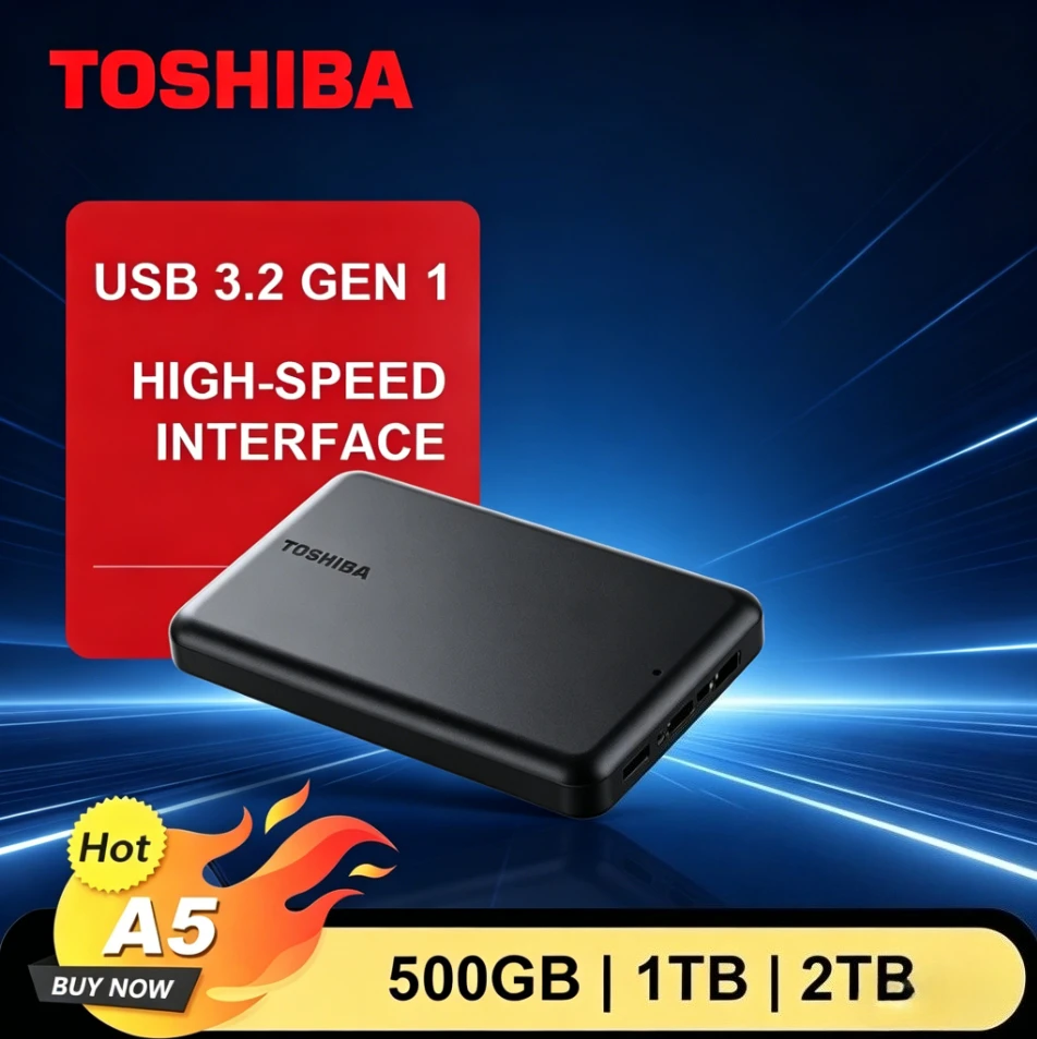 Für Toshiba A5 Serie Kleine Schwarze Tragbare Festplatte USB 3.2 Gen1 Hochgeschwindigkeits-Externer Speicher Kompatibel mit Mac Windows Neu Image
