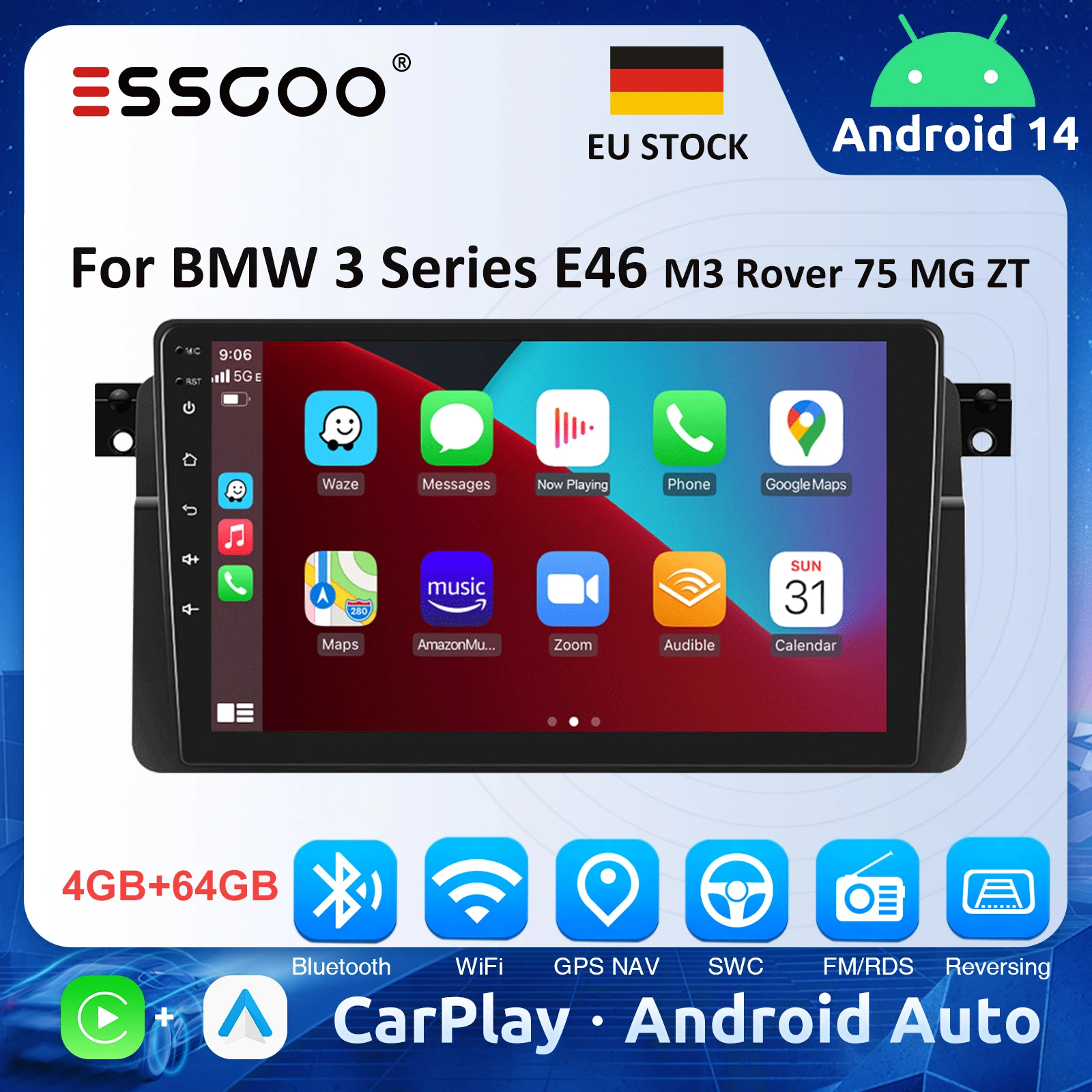ESSGOO 9 "Autoradio Für BMW 3 Serie E46 M3 Rover 75 MG ZT Android auto Carplay Auto Stereo GPS RDS Automotive Multimedia Player Image