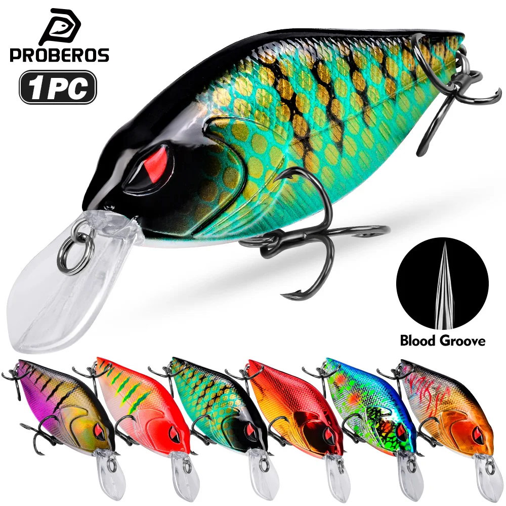 Proberos 1 Stück Flach- oder Tiefwasser-Crankbait mit 3X superstarken Dreifachhaken, Wobbler-Angelköder für Barsch und Hecht, erstaunliche Schwimmfunktion Image