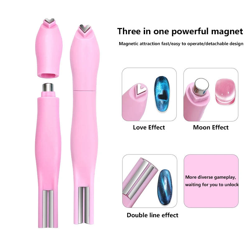 3D Liebesherz Nagelmagnet 3in1 Katzenaugen-Effekt Doppellinien Mond-Schlangen-Muster Französische Nagel-UV-Anziehungs-Magnetstäbchen Maniküre Image