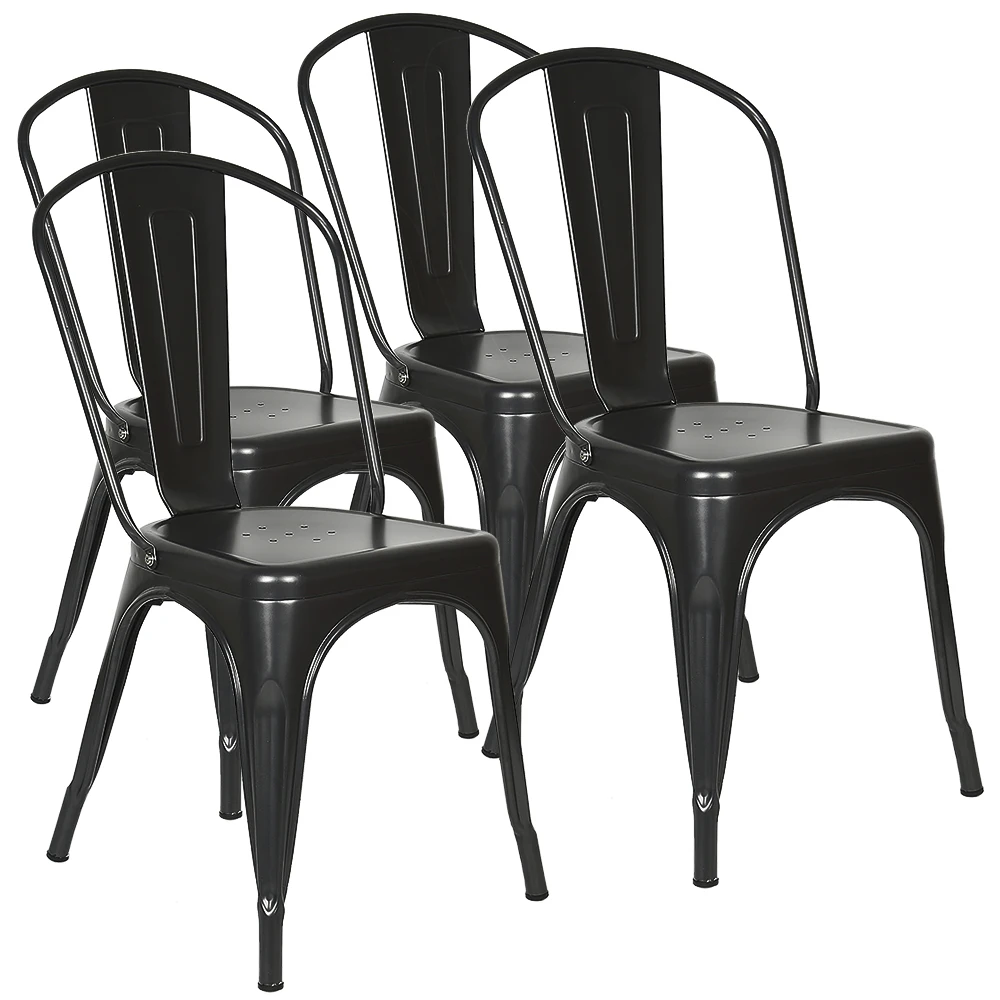 4er-Set stapelbare Esszimmerstühle im Industriestil, Metall-Bistrostühle, Küchenstühle mit Rückenlehne, für drinnen und draußen