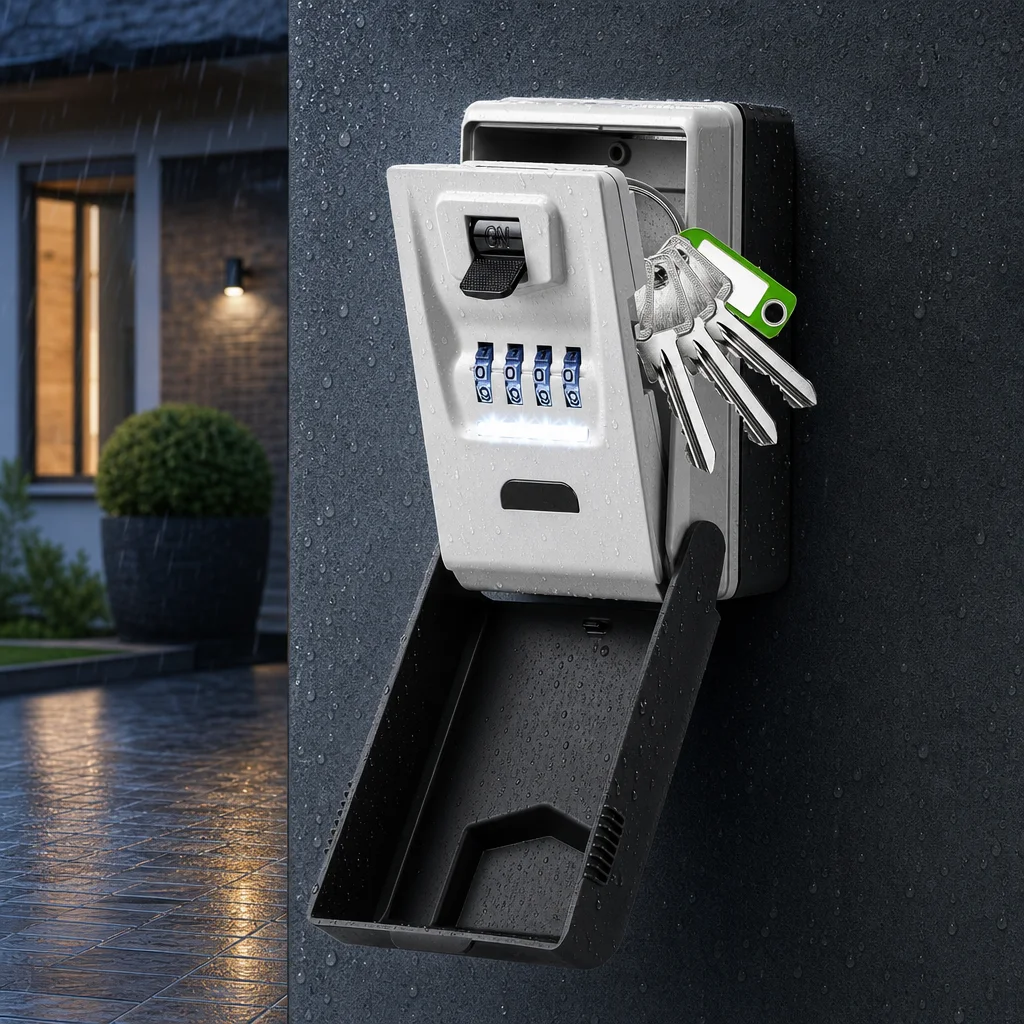 LED-Schlüsselsafe zur Wandmontage mit 4-stelliger Zahlenkombination, Wasserdichter Schlüsseltresor mit Beleuchtung für Außenbereich, Haus, Garage, Lager