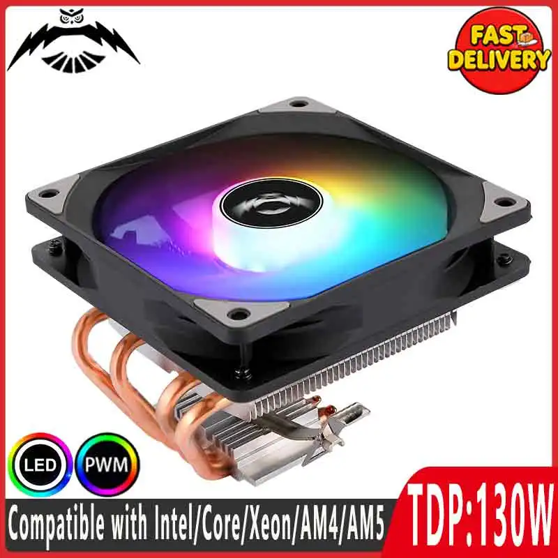 Compatible avec les processeurs LGA115x 1200 1700 1851 2011 2066 x79 x99 AM4 AM5 pour ordinateur de bureau, refroidisseur de processeur avec ventilateur de 120 mm, 2/4 caloducs, refroidissement par