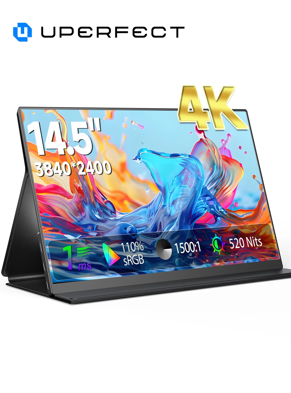 UPERFECT 14.5" 4K moniteur portable 60Hz 16:10 écran IPS 100% sRGB 8bit + RFC VESA 75mm moniteur avec Type-C Mini HDMI deuxième écran support arrière pour MAC / ordinateur portable / PC / Xbox / PS4 /
