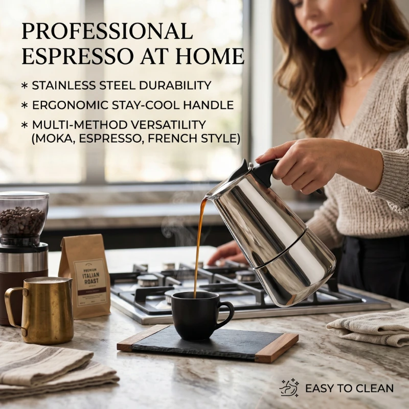 Cafetière Moka en acier inoxydable 2/4/6 tasses, cafetière à expresso et latte pour cuisinière, pot à café filtré pour la cuisine