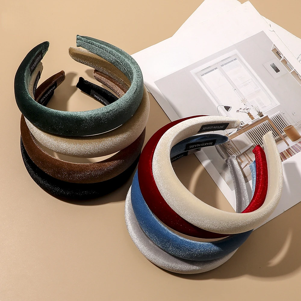 Vintage Samt-Stirnband Schwarz Beige Weinrot Blau Grün Schwamm-Haarreif Koreanische Elegante Haaraccessoires für Frauen