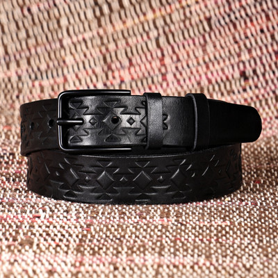 Shadow Gentleman,'Men's Traditional Dark Leather Belt with Black Buckle'