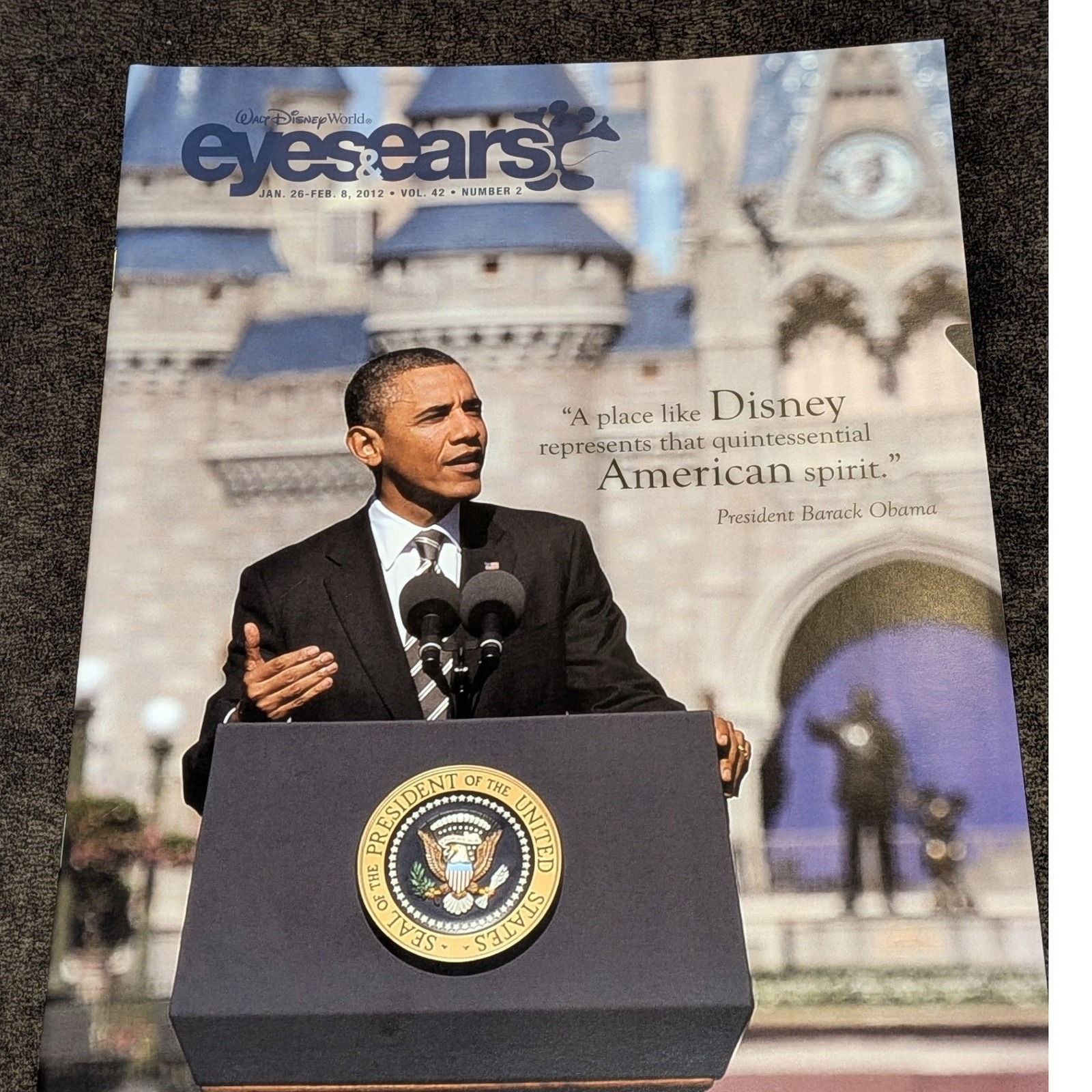 Disney Art | Disney Eyes & Ears Magazine Jan 2012 Barack Obama Cover Walt Disney World Cast | Color: Blue/White | Size: Os