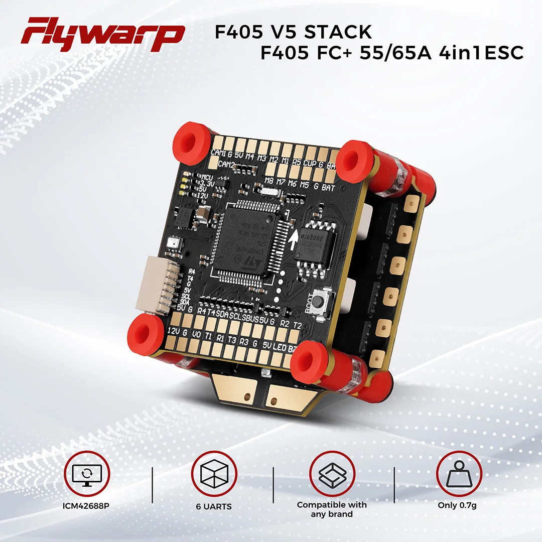 FlyWarp F4 FC F405 F7 FC F722 Flight Controller 55A/65A 4in1 ESC 4-8S Stack ICM42688 30,5X30,5mm für FPV Drohnen RC Flugzeug Image