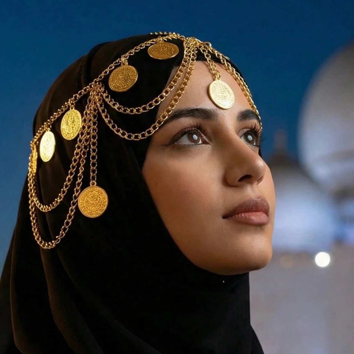 2026 Trendiger Modeschmuck: Kurdischer Kopfschmuck aus vergoldeter Legierung mit Münzketten-Quasten – Kopfkette für Damen für Party und Hochzeit Image