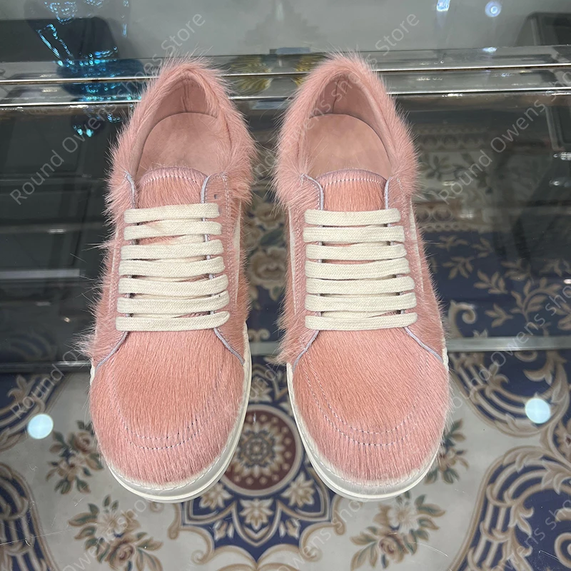 Casual Schuhe Männer Low Top Qualität Leder Rosa Pferd Pelz Ro Retro Lace Up Dicke Sohle Luxus Designer Trainer Frauen Flache Turnschuhe