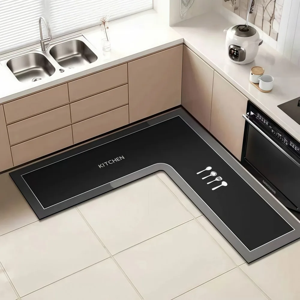 Luxury L-Shaped Kitchen Corner Carpet Water Absorbent Washable Kitchen Rug Oil-resistant Anti-slip Bathroom Mat For Home Corner